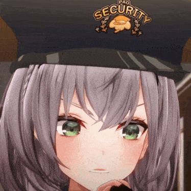a close up of a girl wearing a security cap