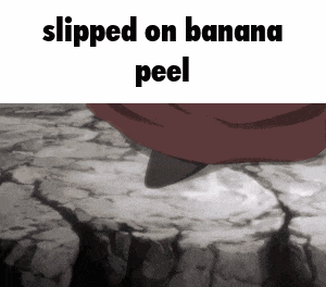 a person is walking on a rocky surface with the words slipped on banana peel written above them .