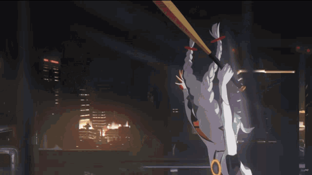 a cartoon character is holding a sword with a star on the bottom