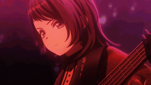 a girl with red hair is holding a guitar