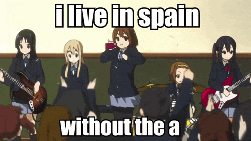 a group of anime girls playing guitars with the caption i live in spain