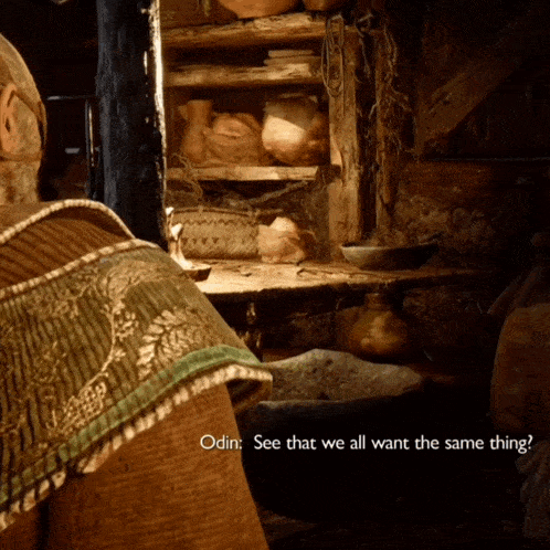 a screenshot of a video game says odin see that we all want the same things