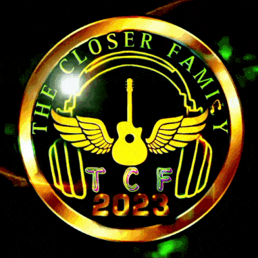 a closer family logo with a guitar in the center