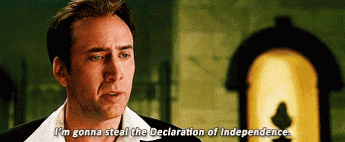 a man is talking about stealing the declaration of independence