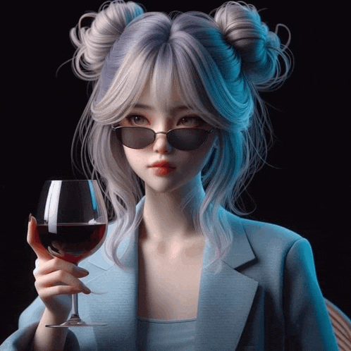 a girl in sunglasses holds a glass of wine