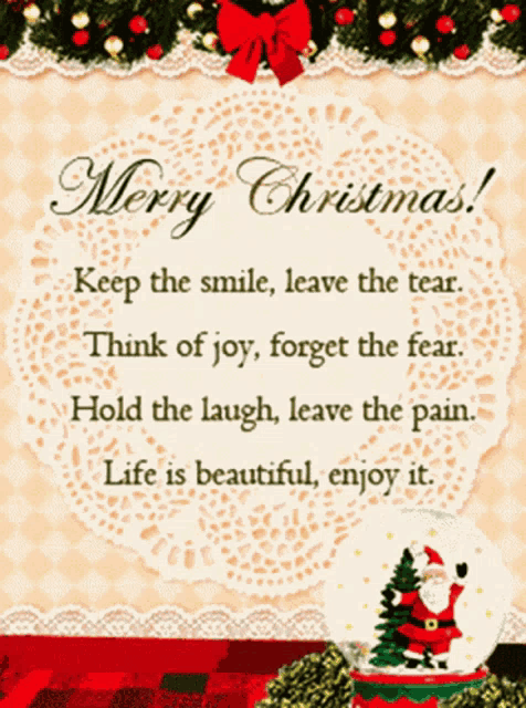 a merry christmas greeting card with a quote about life