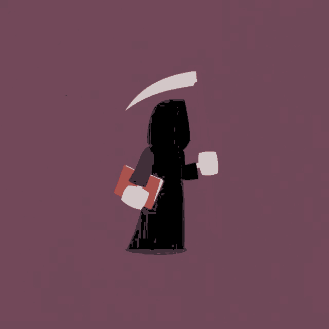 a grim reaper with a scythe and a book