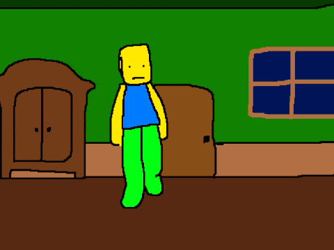 a cartoon of a roblox character standing in a room next to a monster