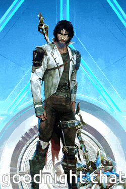 a poster of a man with a sword and the words goodnight chat