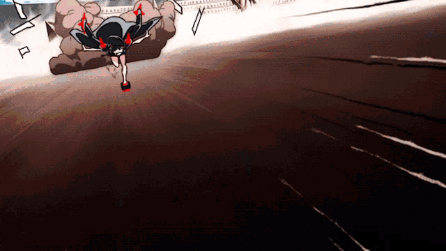 a cartoon drawing of a girl flying through the air with the letter b visible