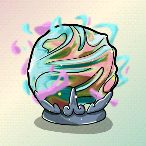 a cartoon drawing of a crystal ball with a rainbow colored swirl inside