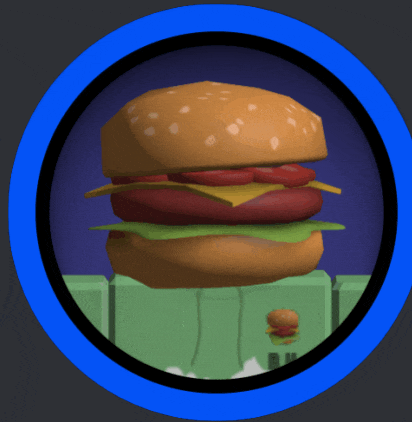 a blue circle with a hamburger in the center