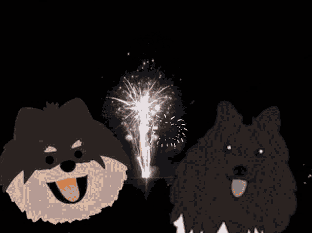 a happy new year greeting card with two dogs