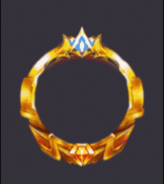 a gold circle with wings and a crown on top