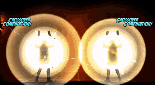 a video game screen shows a crossover combination between two characters