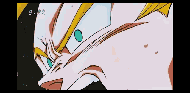 a close up of a cartoon character 's face with the time 9:22