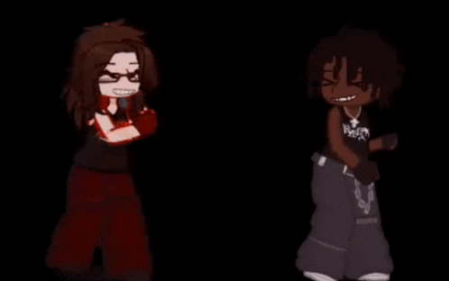 two cartoon characters are standing next to each other with one wearing a shirt that says ' slayer ' on it