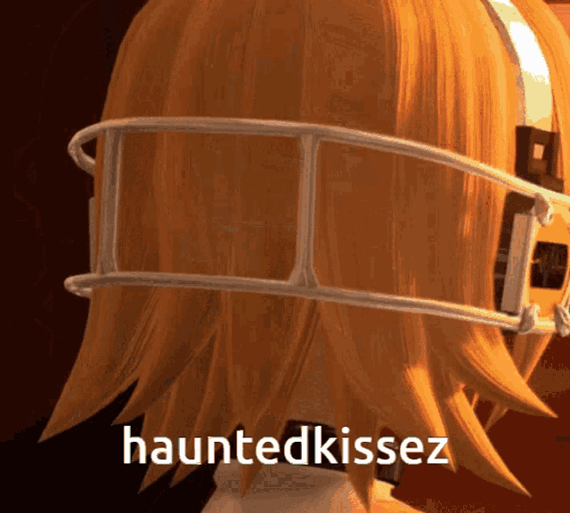 a close up of a person 's head with the words hauntedkissez on the bottom