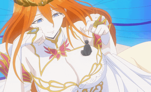 a drawing of a woman with orange hair and a crown on her head