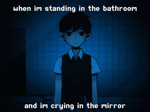 a cartoon of a boy standing in a bathroom and crying