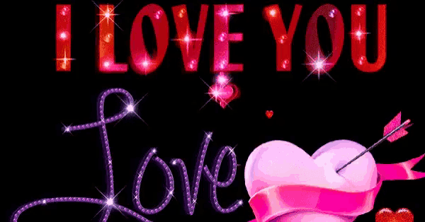 a pink heart with an arrow through it is surrounded by hearts and the words " i love you "