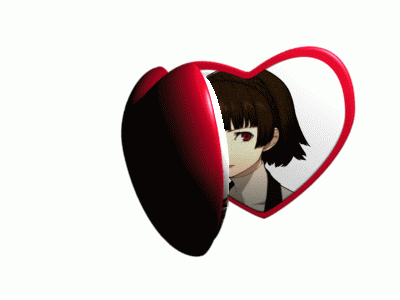a pair of heart shaped mirrors with a picture of two anime girls