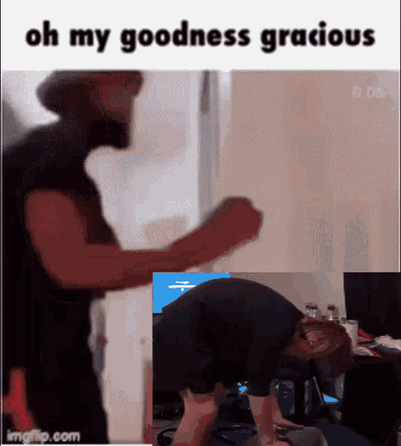 a gif of a man with the words oh my goodness gracious on the bottom
