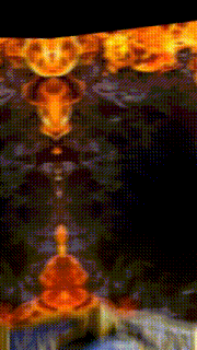 a close up of a painting with a black background and a lot of dots