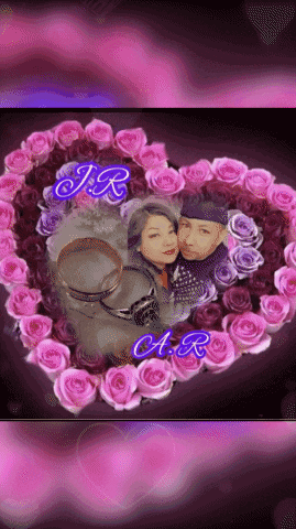 a picture of a man and woman surrounded by pink roses with the initials j.r. and a.r. on it