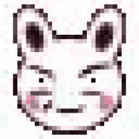 a pixel art drawing of a rabbit 's face with a serious expression .