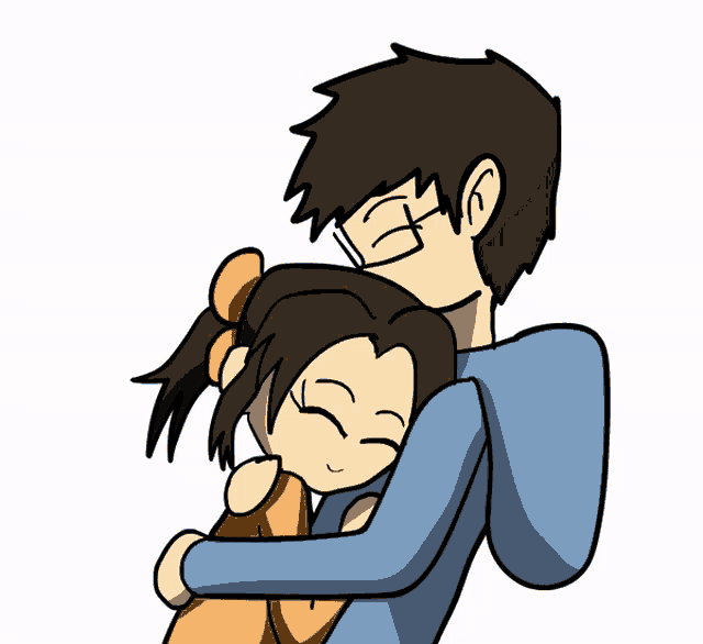 a cartoon of a man and a girl hugging