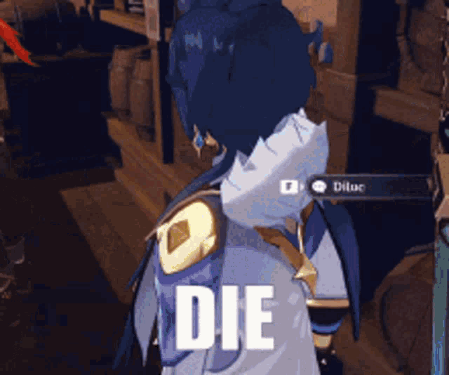 a cartoon character with the word die written on it