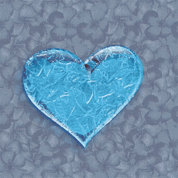 a man in a blue shirt is surrounded by ice and a heart with an arrow through it