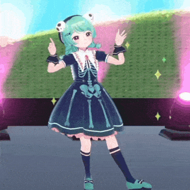 a girl in a skeleton outfit is dancing