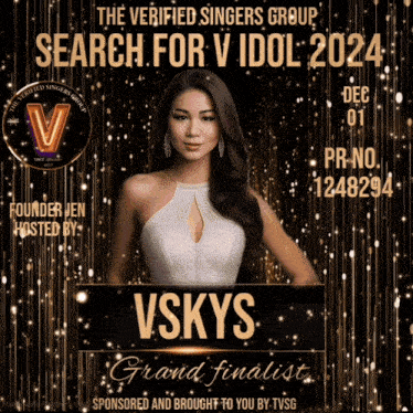 a poster for the verified singers group shows a woman in a white dress