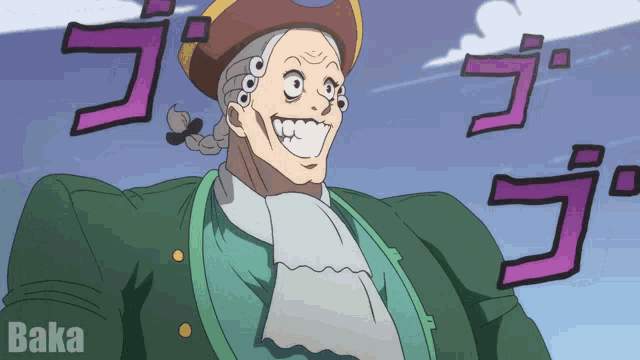 a cartoon of a man with baka written on the bottom