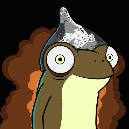 a cartoon of a frog with a condom on his head
