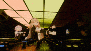 a computer generated image of two anime girls dancing