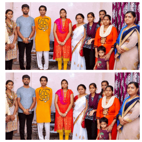 a group of people posing for a picture with one wearing a yellow shirt