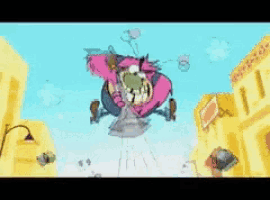 a cartoon character is holding a trumpet and a box