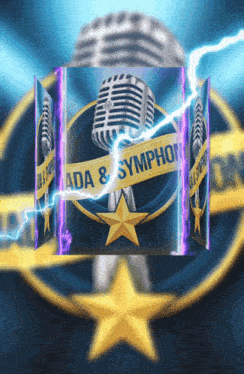 a logo for ada & symphony with a microphone and lightning