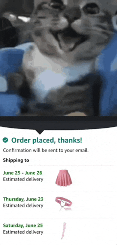 a picture of a cat with the words order placed thanks on it