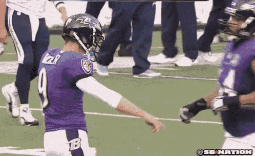 a football player in a purple uniform with the number 9 on it