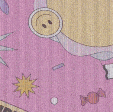 a pink and yellow striped background with a sign that says ' i 'm sorry ' on it