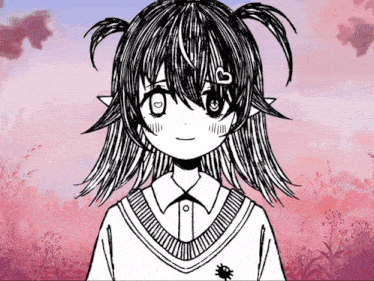 a girl with pigtails and a heart on her forehead