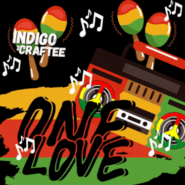 a poster for indigo craftee shows a boombox and maracas