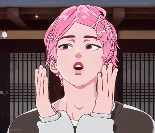 a drawing of a girl with pink hair has the word athenax on the bottom right