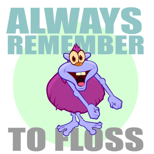 a poster with a purple monster and the words " always remember to floss "