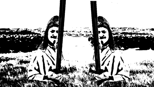 a black and white drawing of a person holding a cross with the word jesus on it