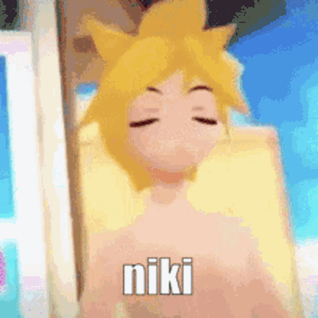a naked anime character with the word niki written on his chest